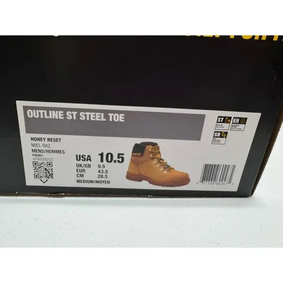 Caterpillar CAT Outline ST Steel Toe Work Boots Honey Reset Men’s 10.5 NIB - Picture 9 of 9